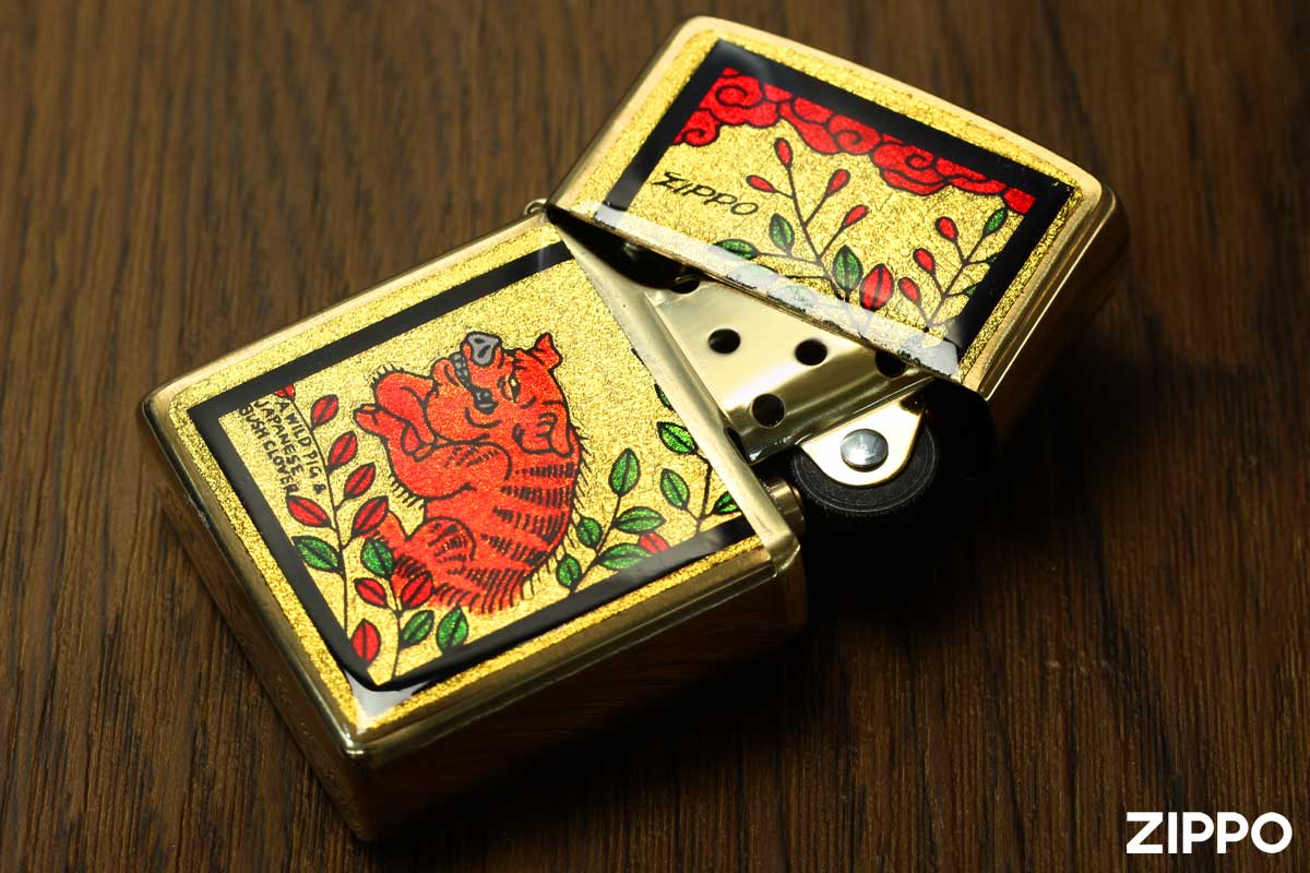 Zippo ジッポー 金箔エポキシ 花札 萩に不良猪 メール便可