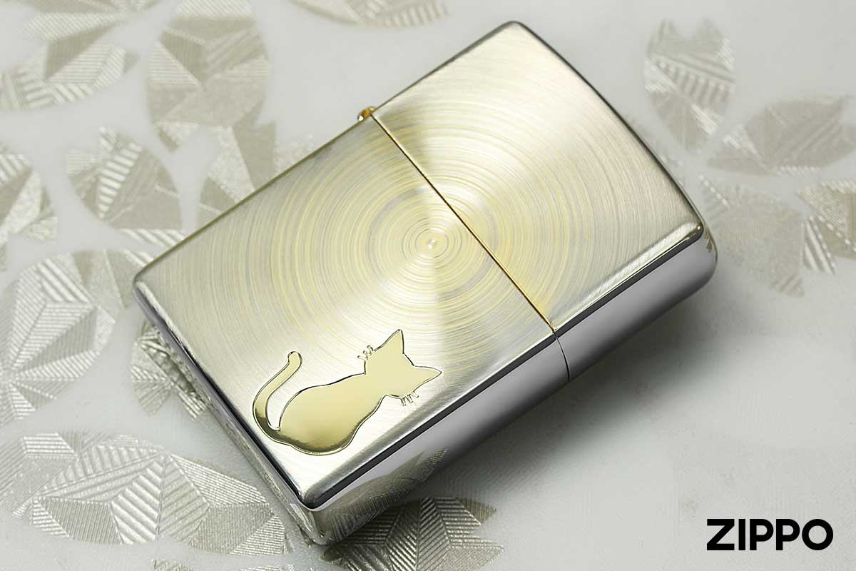 Zippo ジッポー Spindle Cat スピンドルキャット ゴールドキャット SV&GD メール便可