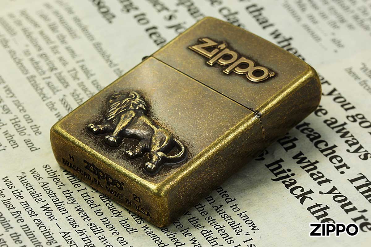 Zippo ジッポー Antique Metal アンティーク メタル ライオン メール便可