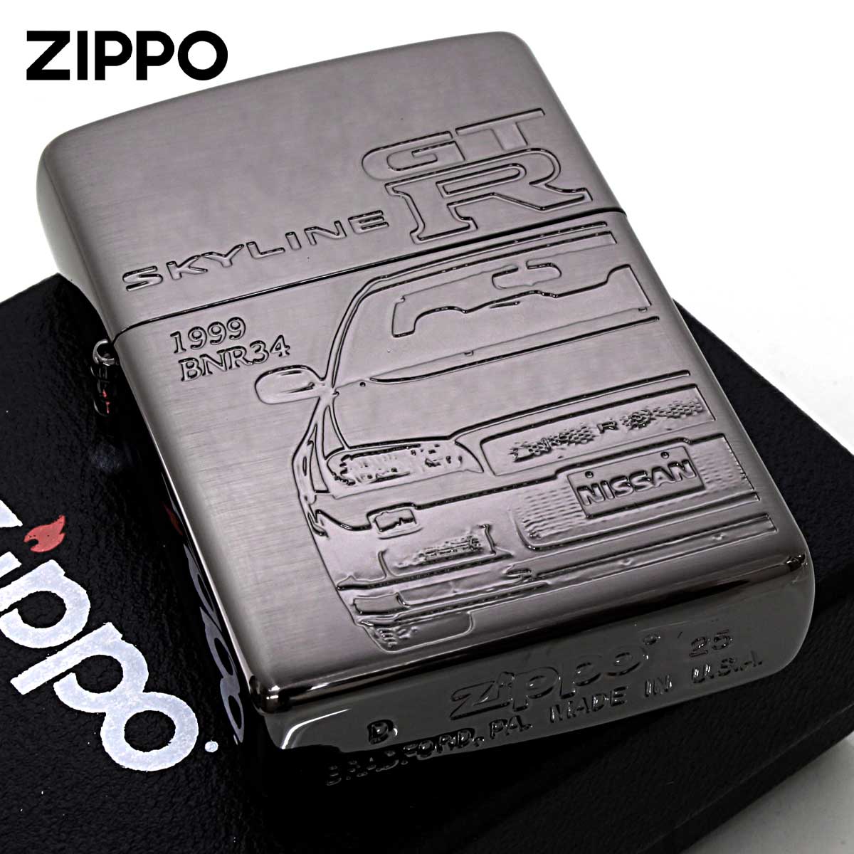 Zippo ジッポー スカイライン GT-R 日産 自動車 NISSAN SKYLINE オフィシャルライセンス品 BNR34-BK