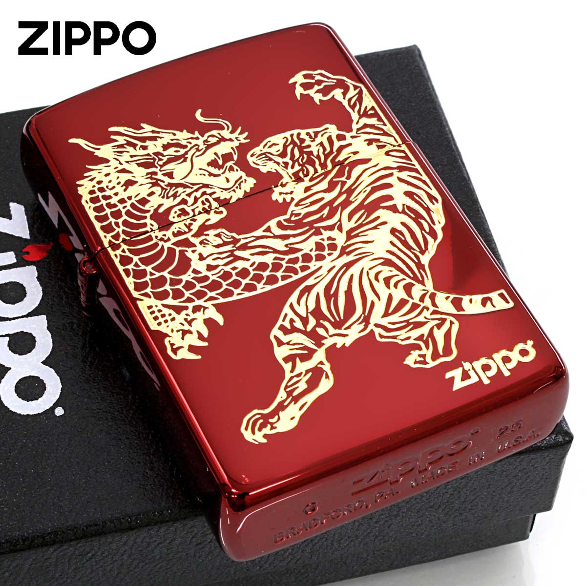 Zippo ジッポー 龍虎 タイガー ドラゴン 虎 龍 レッド 赤金