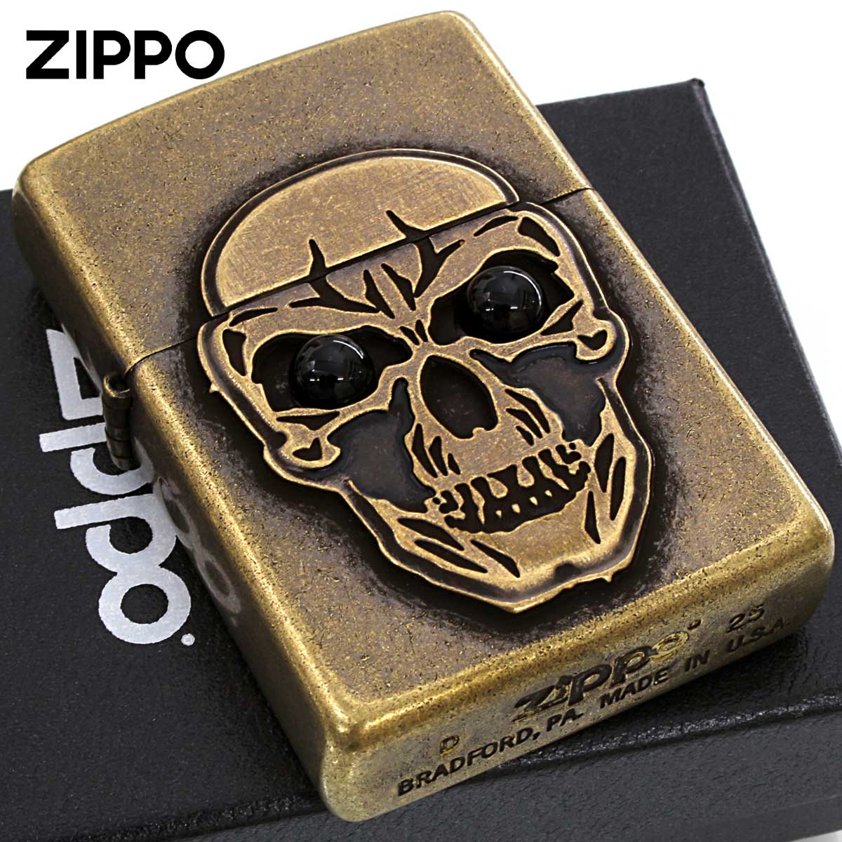 Zippo ジッポー ビックメタル スカル 骸骨 ドクロ オニキス 天然石 スカル&オニキス