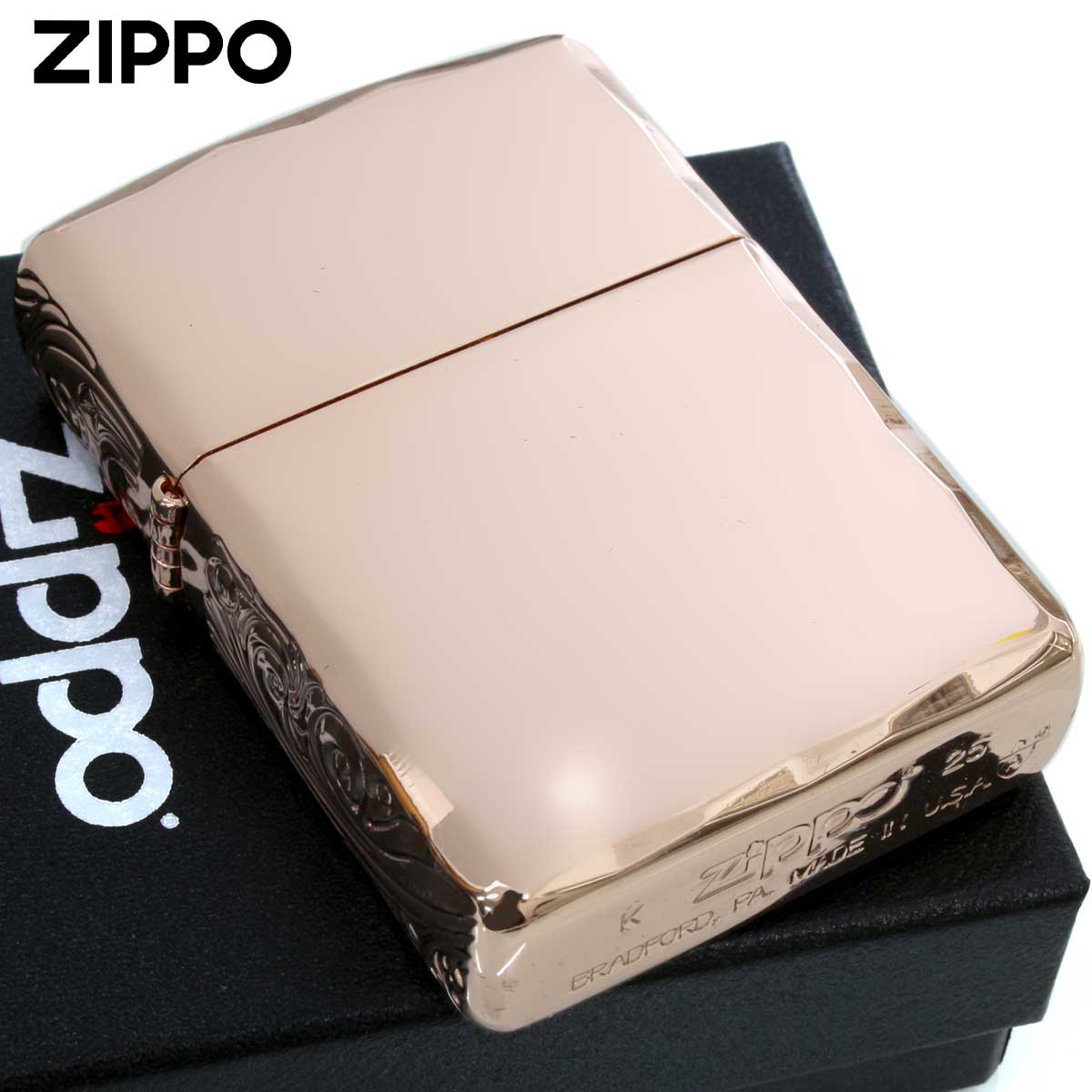 Zippo ジッポー ARMOR アーマー 3面 流水紋 コーナーシャインレイカット ピンクゴールド PG