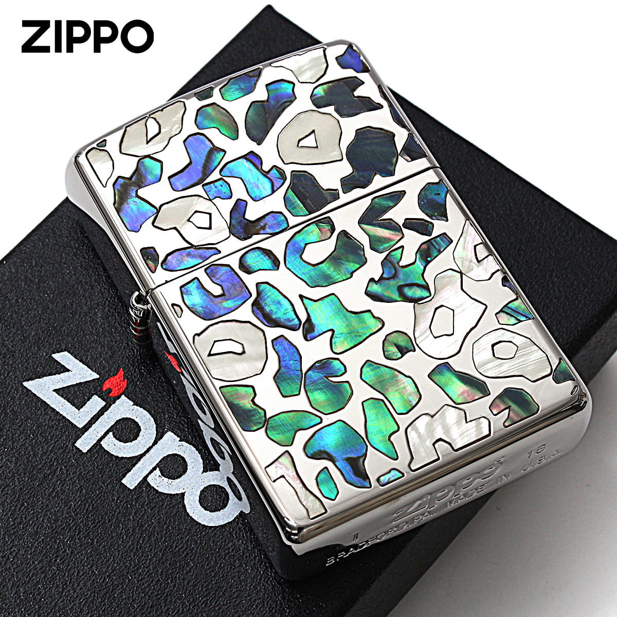 Zippo ジッポー レオパード シェル 貝 インレイ 象嵌 SAFARI ブルー SFR-LA メール便可