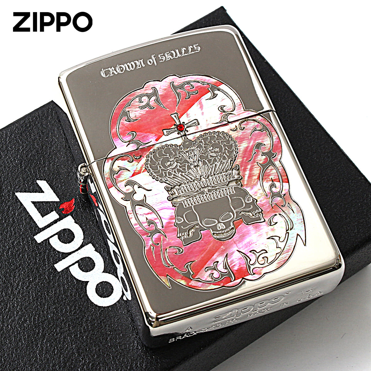 Zippo ジッポー スカル ドクロ 骸骨 シェル 貝 インレイ 象嵌 王冠 クラウン Crown of Skulls COS-B