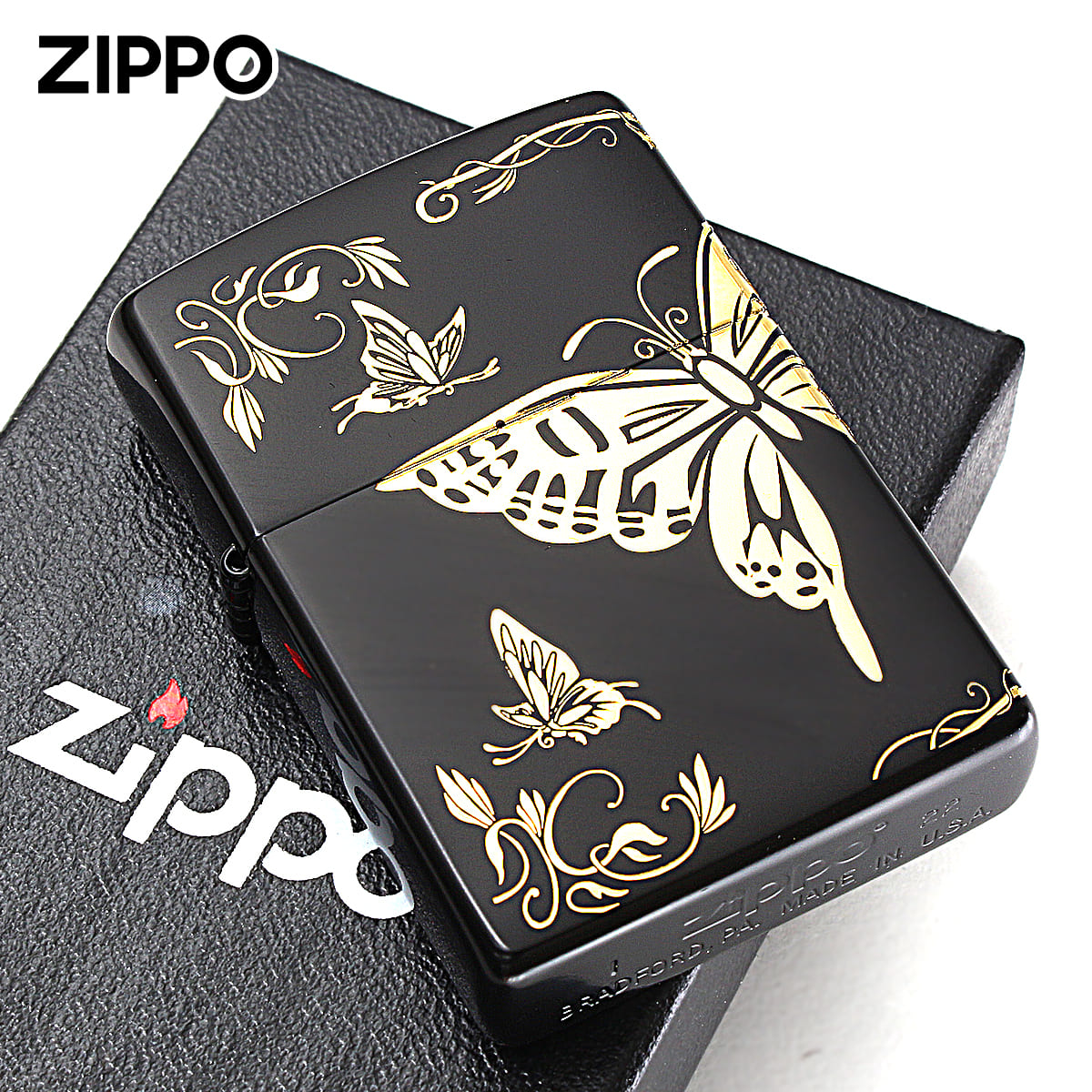 Zippo ジッポー 蝶々 バタフライ アラベスク 唐草 3面連続加工