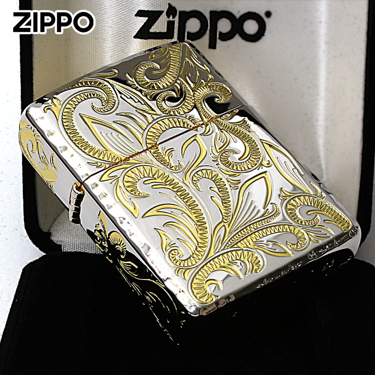 Zippo ジッポー アーマー アラベスク 唐草 コーナーリューター加工 両面加工 シルバーゴールドミラー Classic Arabesque CLA-C