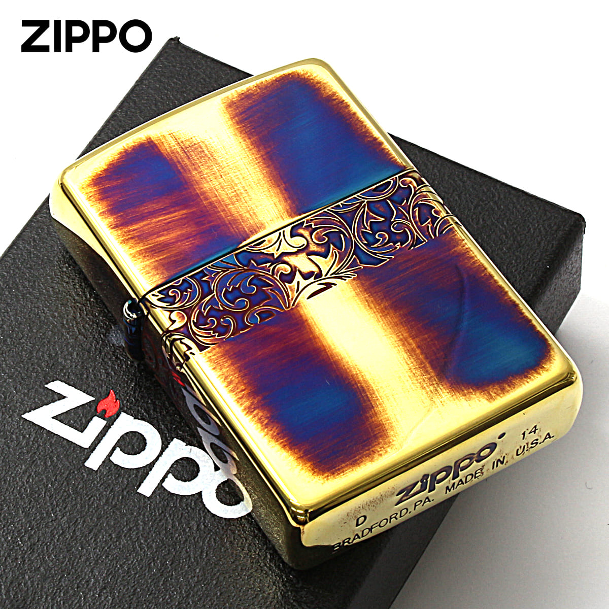 Zippo ジッポー アラベスク 唐草 ライン 金イブシ Classic Arabesque