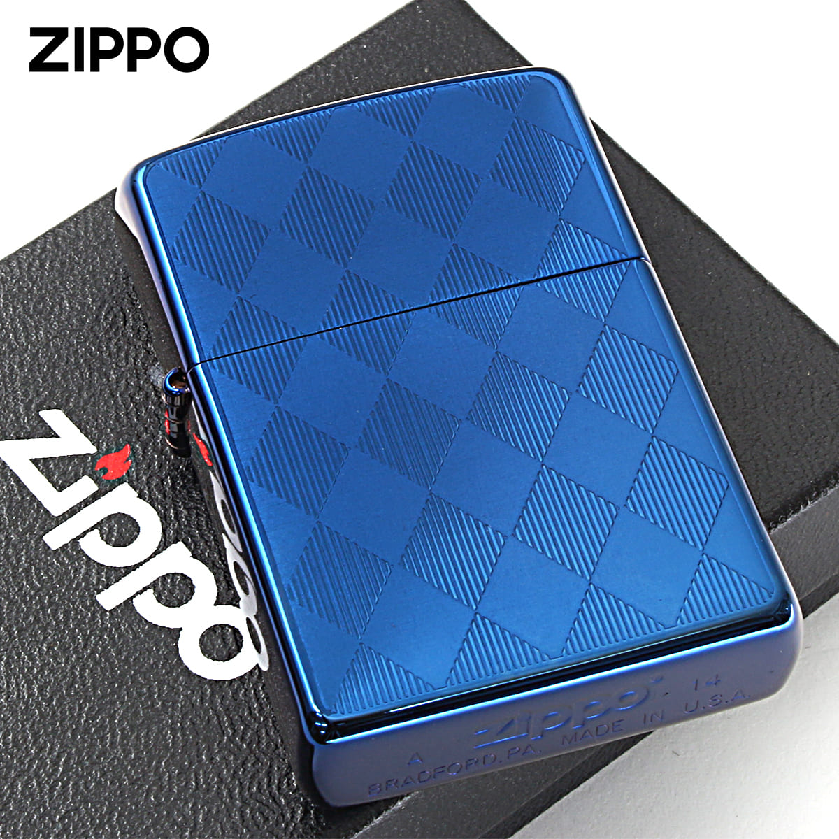 Zippo ジッポー アーガイル柄 ブルー チタンコーティング Titanium