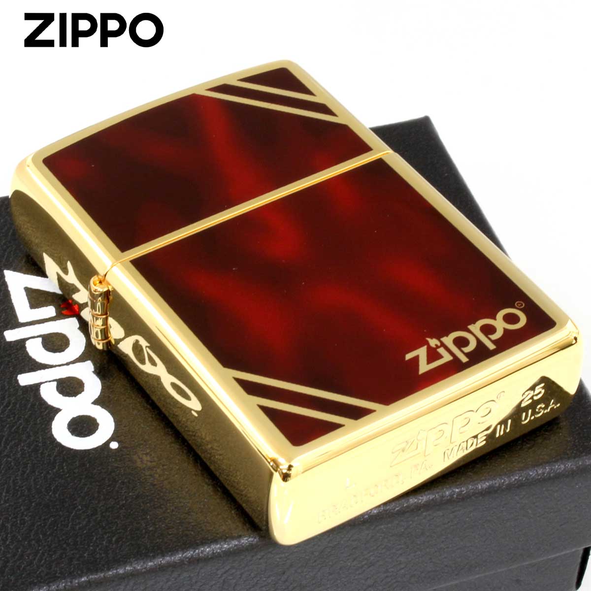 Zippo ジッポー Marvel マーブル ブラウン ジッポロゴ ダイヤゴナルライン ゴールドタンク ZGD-MBW