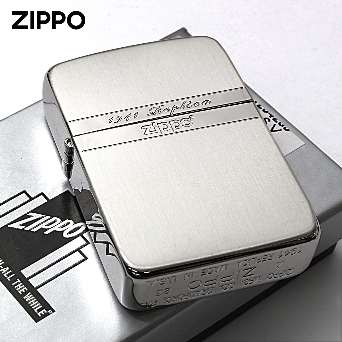 Zippo ジッポー 1941レプリカ ミラーライン 銀メッキ サテーナ SV