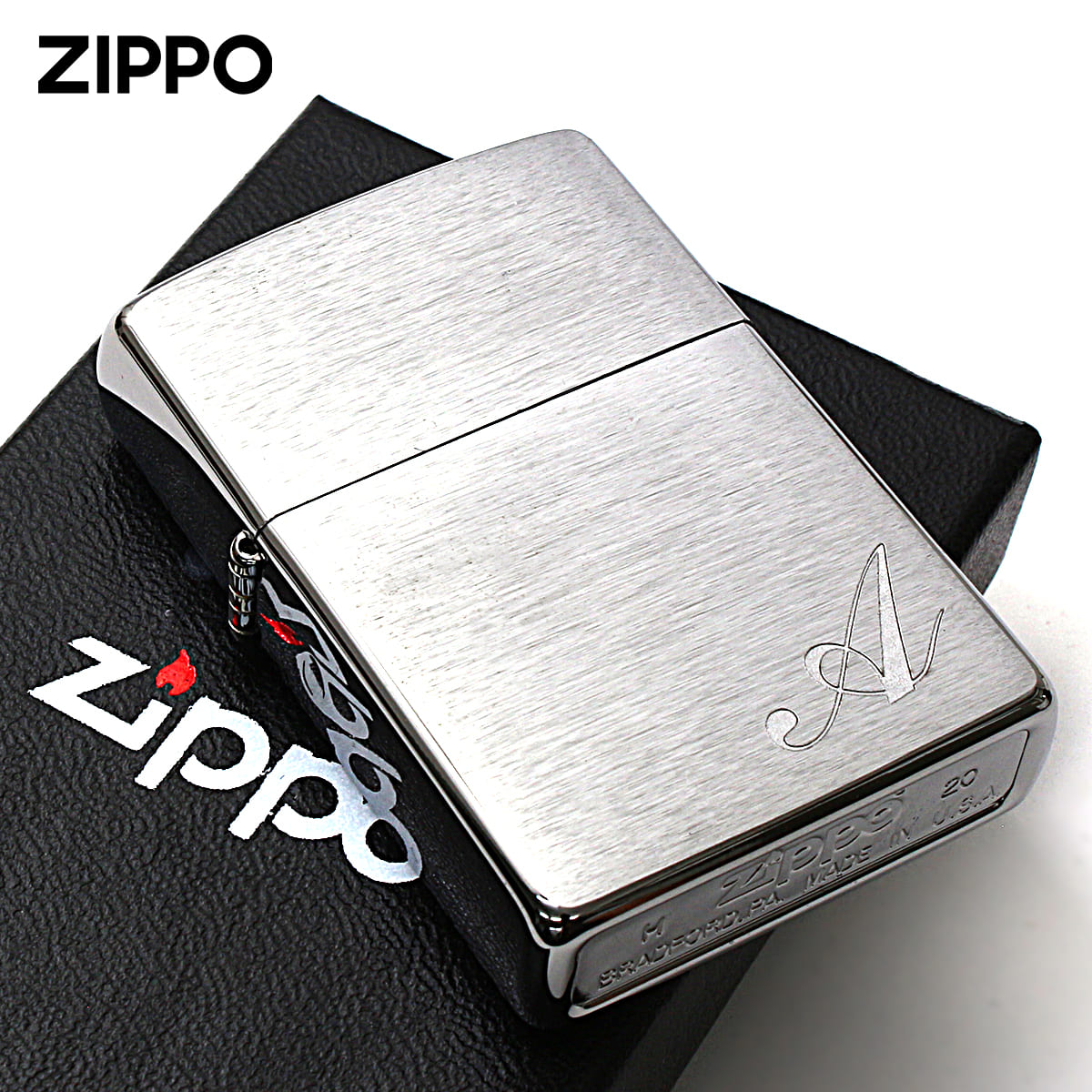 Zippo ジッポー イニシャル アルファベット レーザー US加工 A メール便可