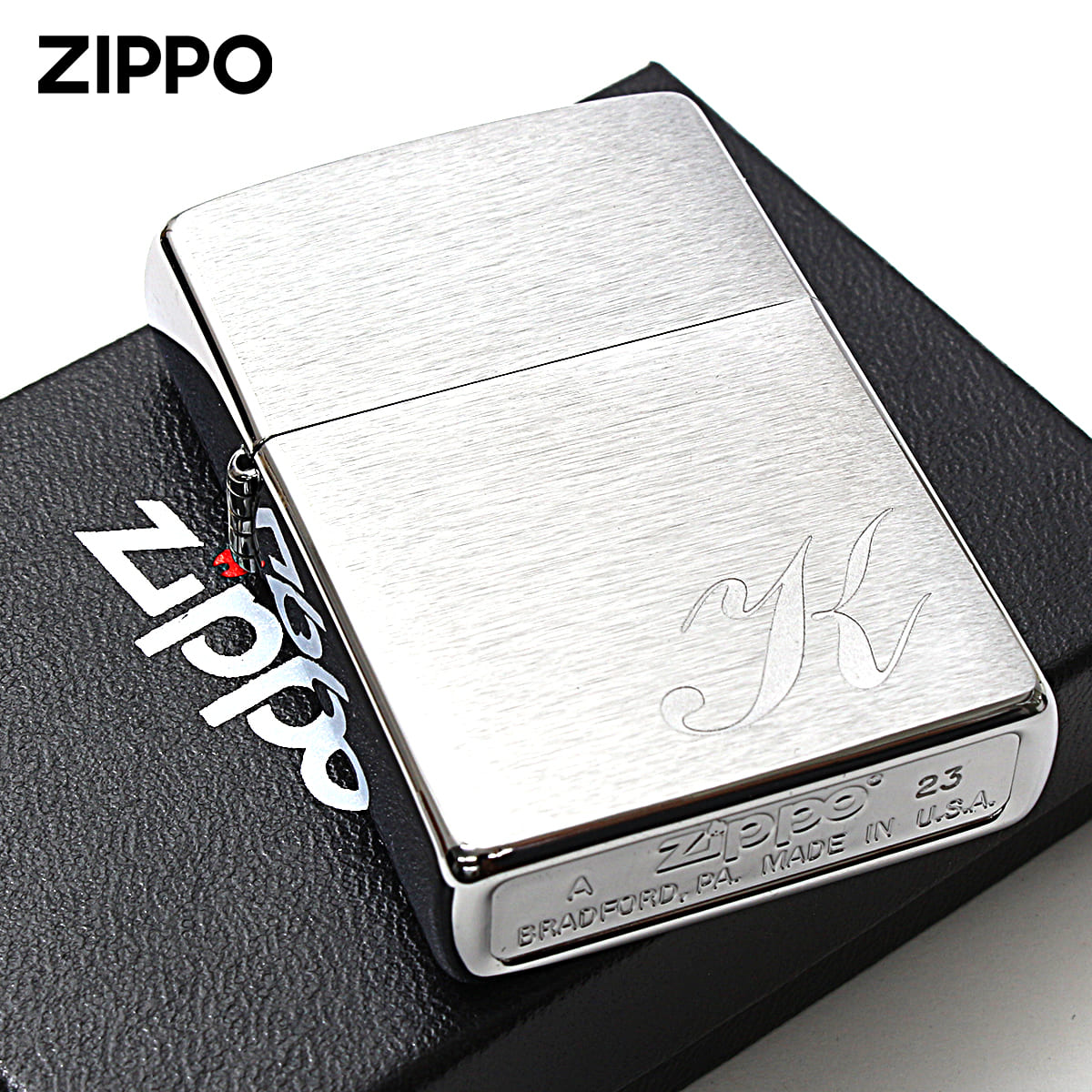 Zippo ジッポー イニシャル アルファベット レーザー US加工 K メール便可