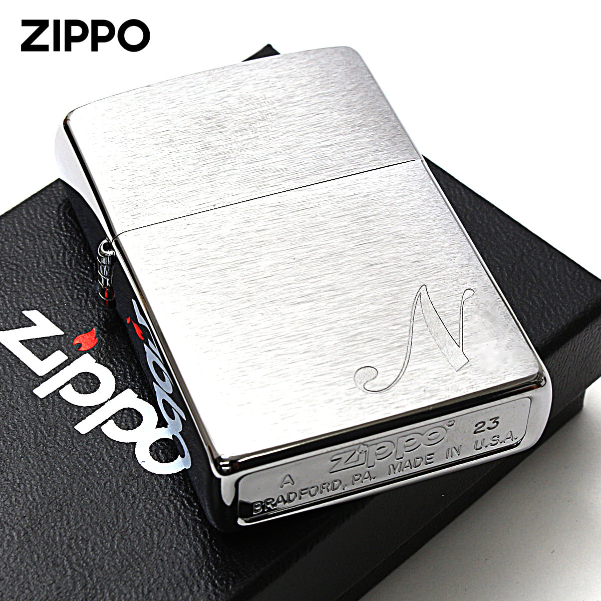 Zippo ジッポー イニシャル アルファベット レーザー US加工 N メール便可