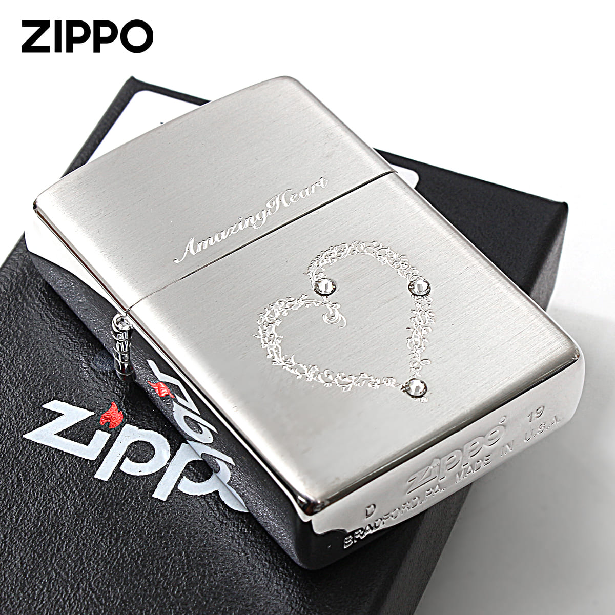 Zippo ジッポー アメージングハート スワロフスキー 銀メッキ Amazing Heart SS メール便可