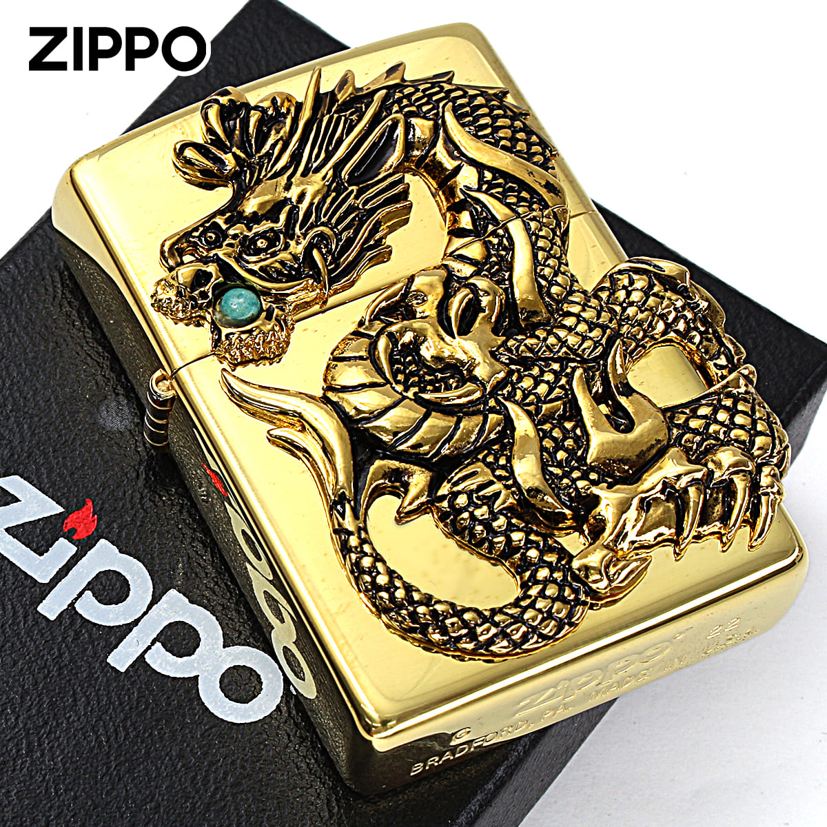 Zippo ジッポー 限定100個 ドラゴンメタル ターコイズ 龍 天然石