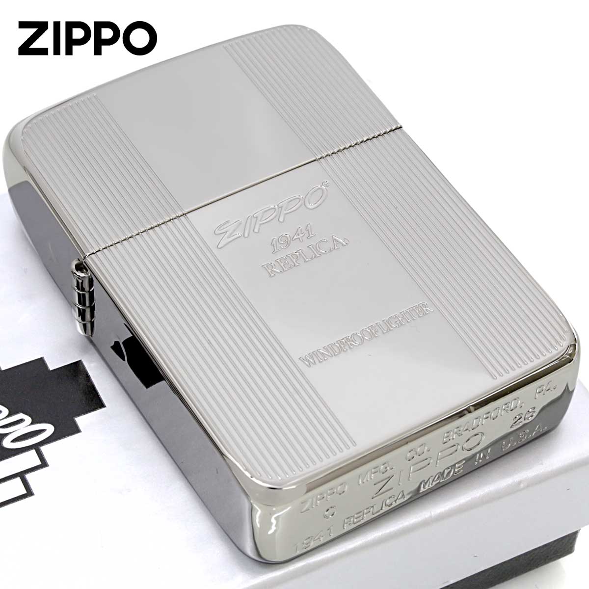 Zippo ジッポー 1941レプリカ ZIPPO LOGO ジッポロゴ ストライプ ニッケルミラー 1941LOGO-NI