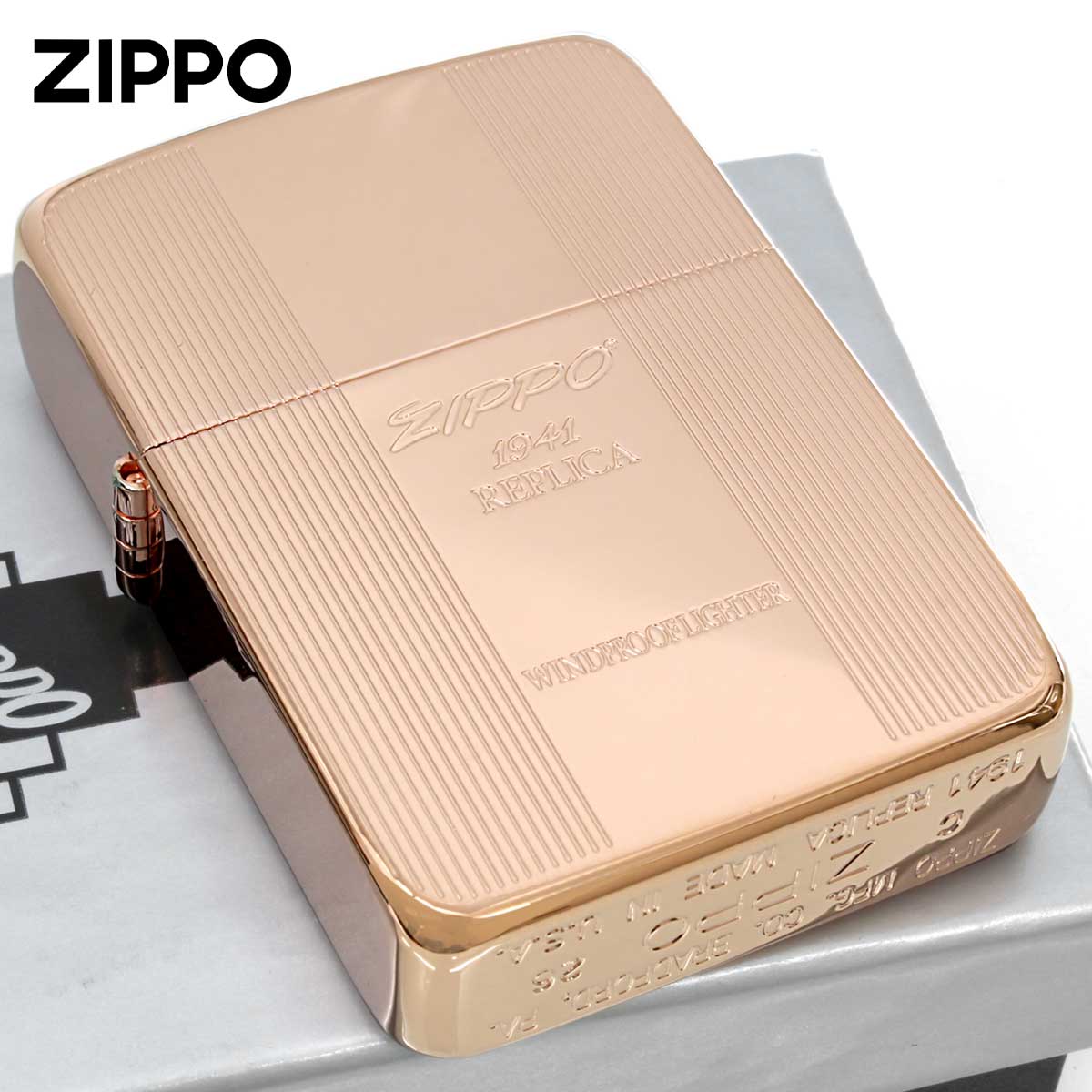 Zippo ジッポー 1941レプリカ ZIPPO LOGO ジッポロゴ ストライプ 銅ミラー 1941LOGO-CP