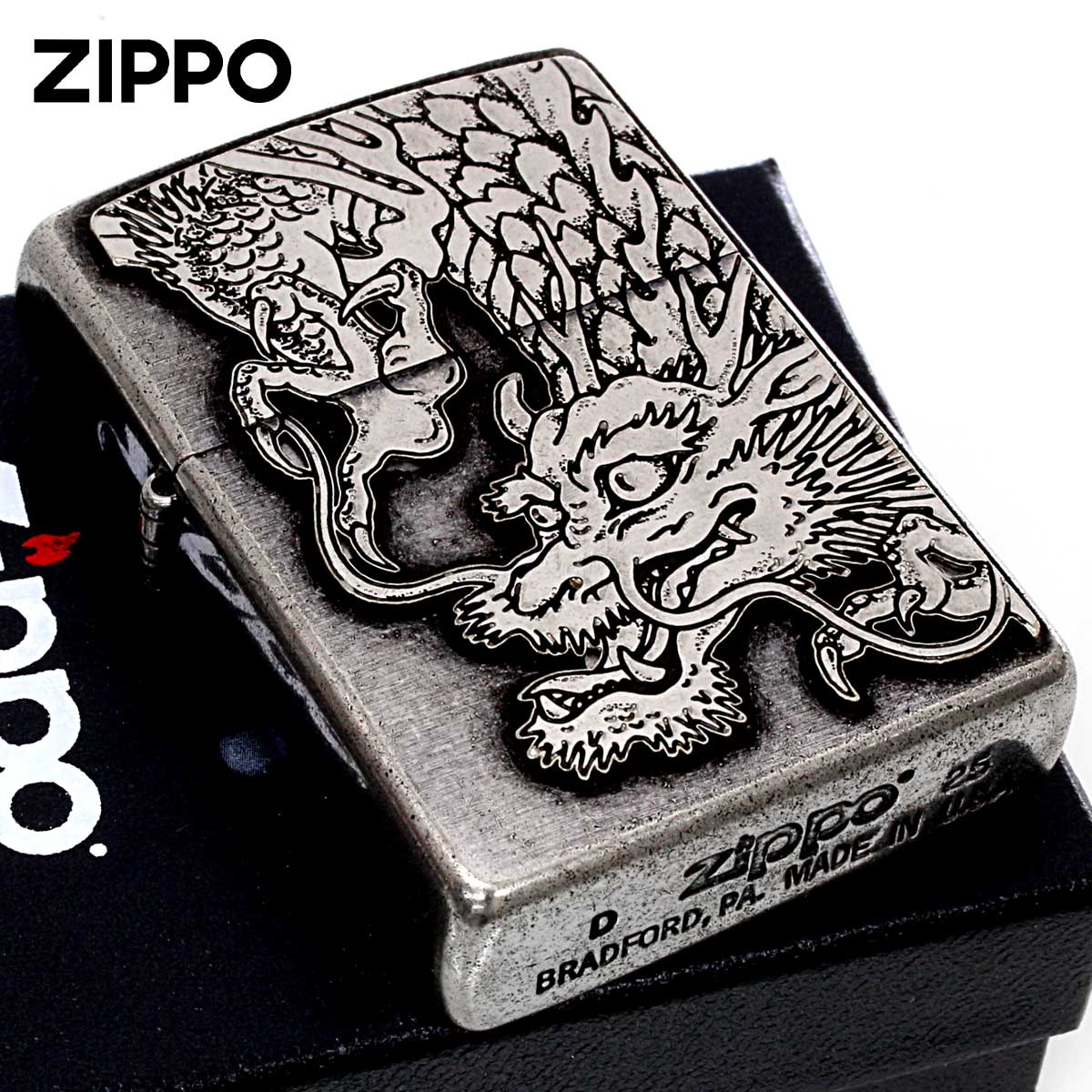 Zippo ジッポー 龍虎 タイガー ドラゴン メタルプレート貼り Metal Plate 龍NIB