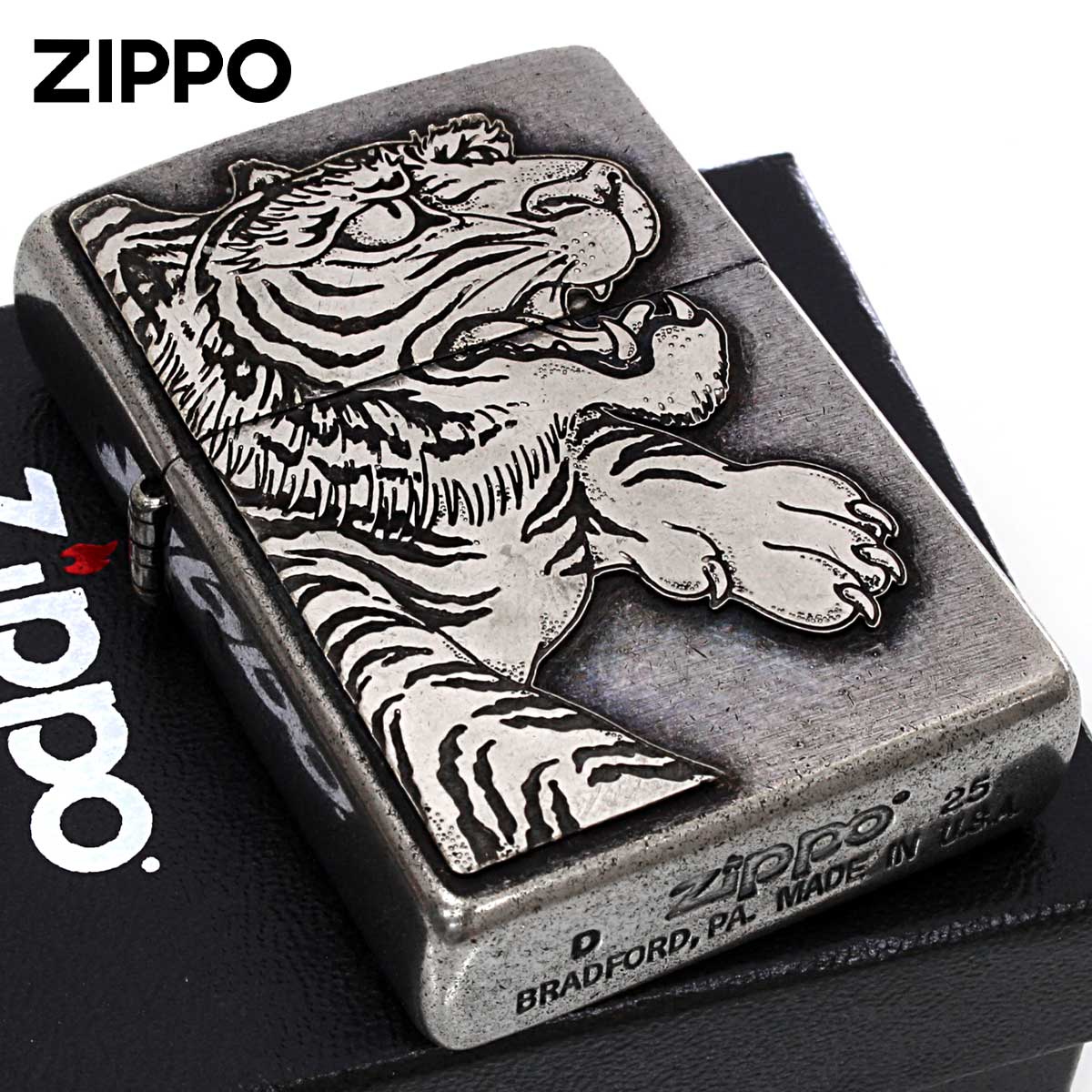 Zippo ジッポー 龍虎 タイガー ドラゴン メタルプレート貼り Metal Plate 虎NIB