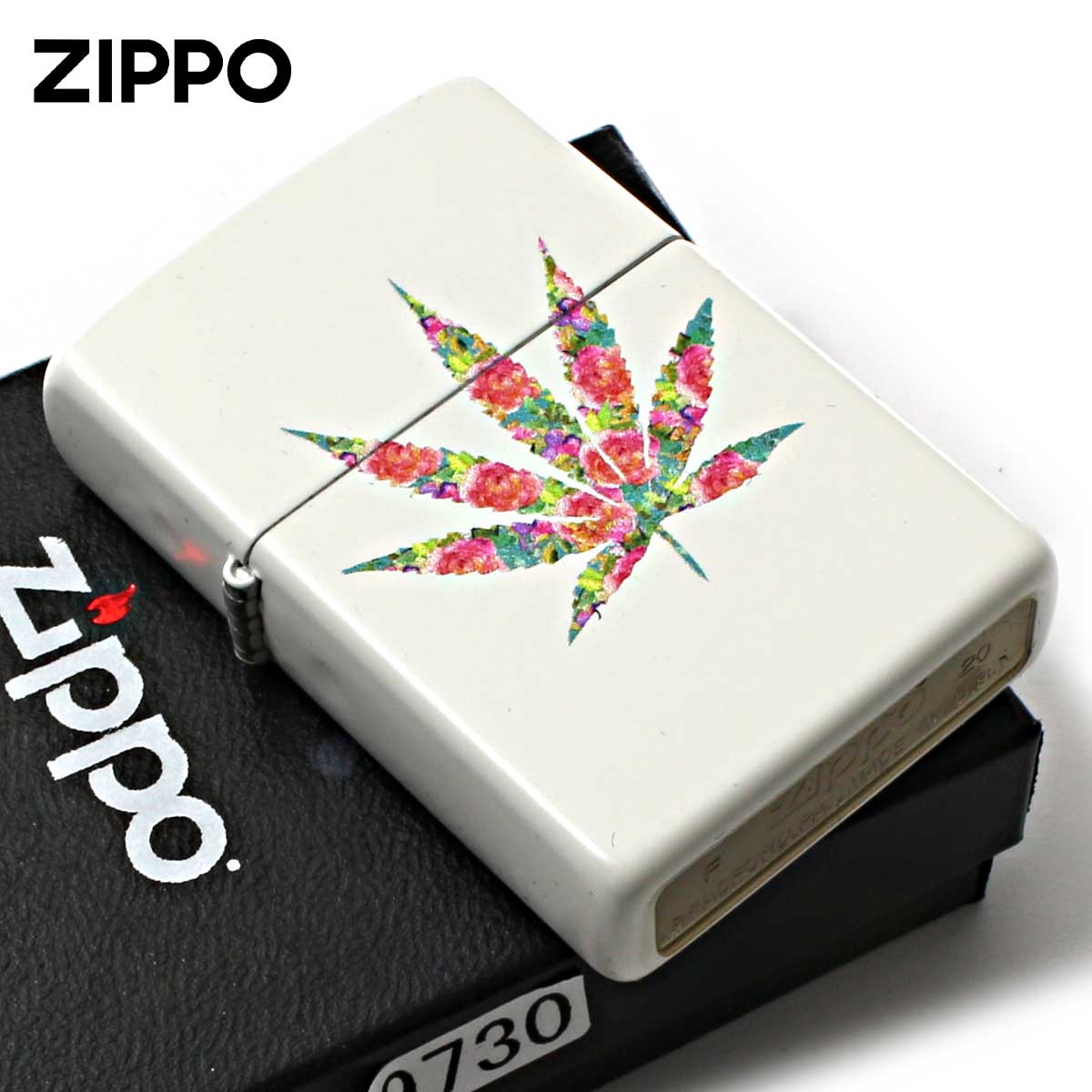 Zippo ジッポー マリファナ リーフ 葉 Counter Culture Floral Weed ホワイトマット 29730 メール便可