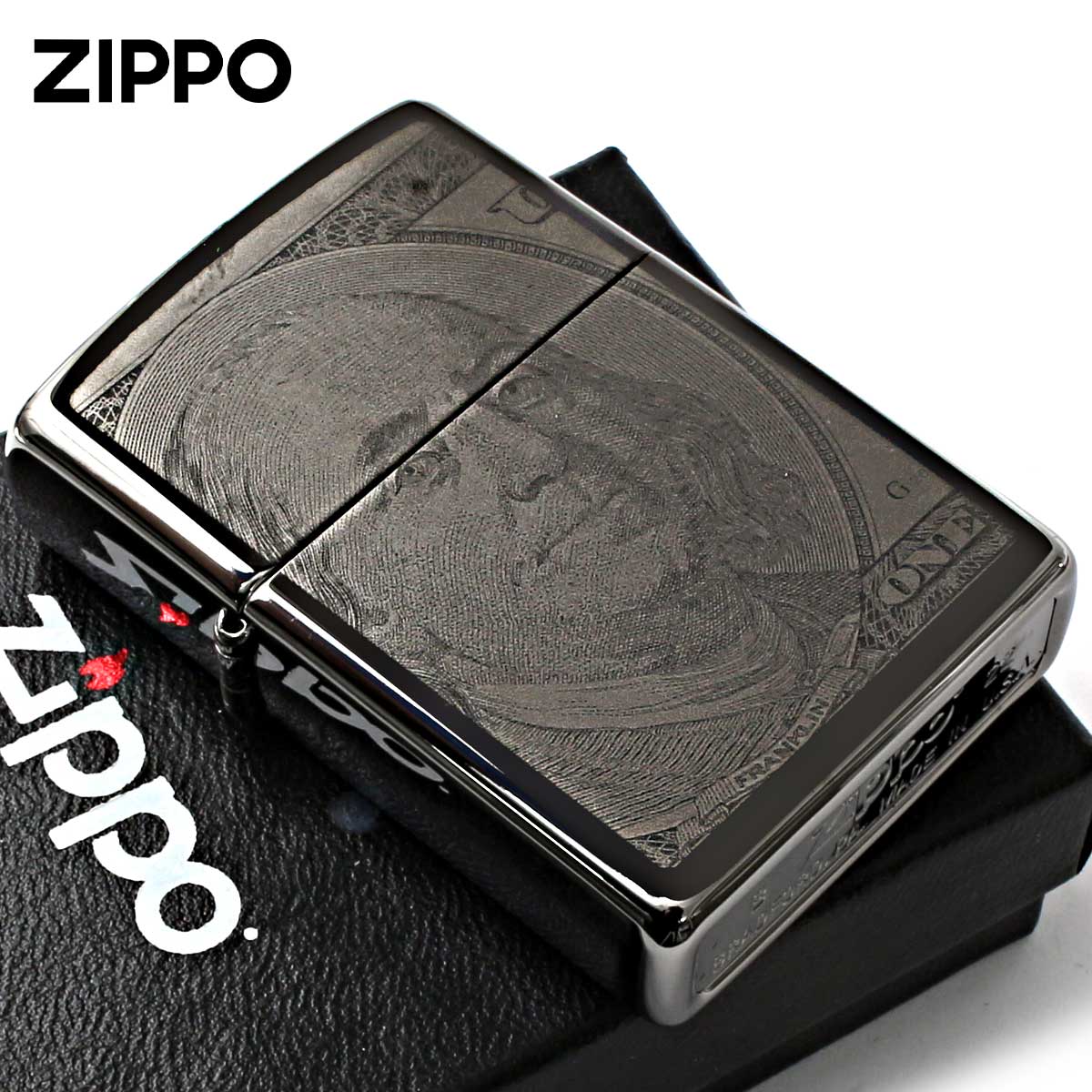 Zippo ジッポー アメリカ 100ドル 紙幣 Currency 100 Dollar ブラックアイス 49025