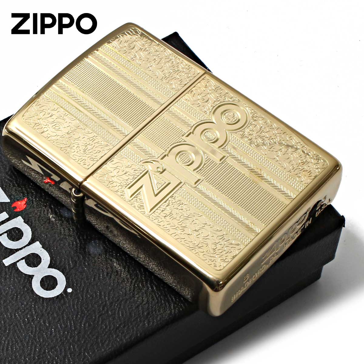 Zippo ジッポー ジッポ ロゴ パターン彫刻 Logo Pattern 鏡面 ポリッシュ ブラス 29677 メール便可