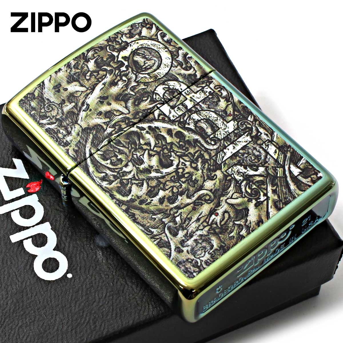 Zippo ジッポー ツタ カモフラージュ アンティーク風 Zippo Design グリーン ポリッシュ 49416 メール便可