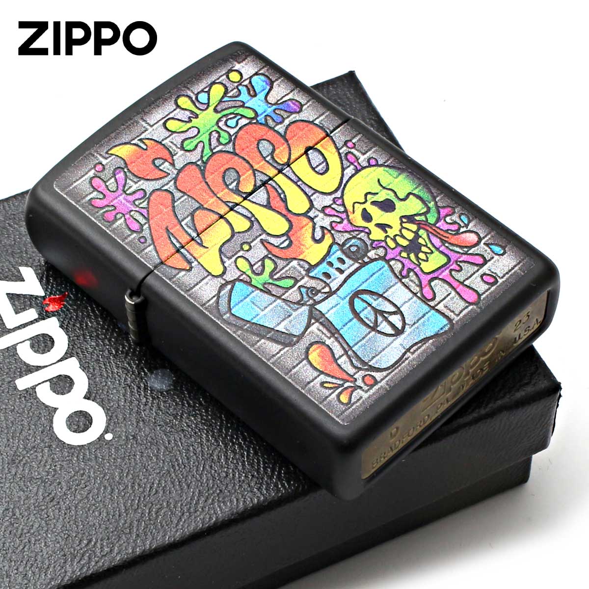 Zippo ジッポー スプレーアート 壁画 スカル ドクロ 骸骨 Street Art ブラックマット 49605 メール便可