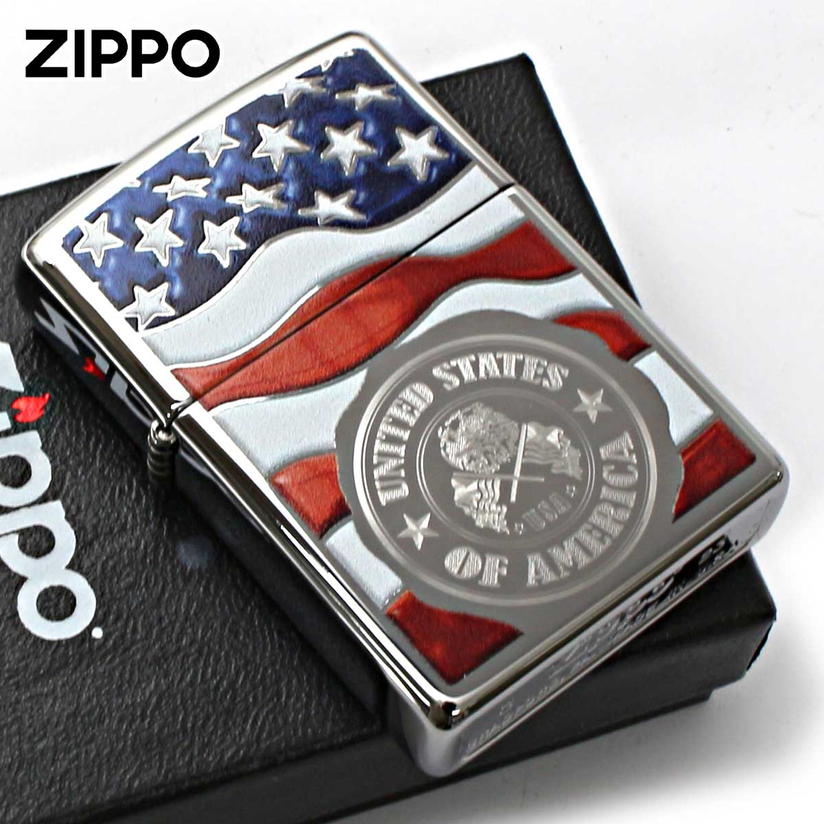 Zippo ジッポー アメリカ国旗 American Stamp on Flag 鏡面 ポリッシュ