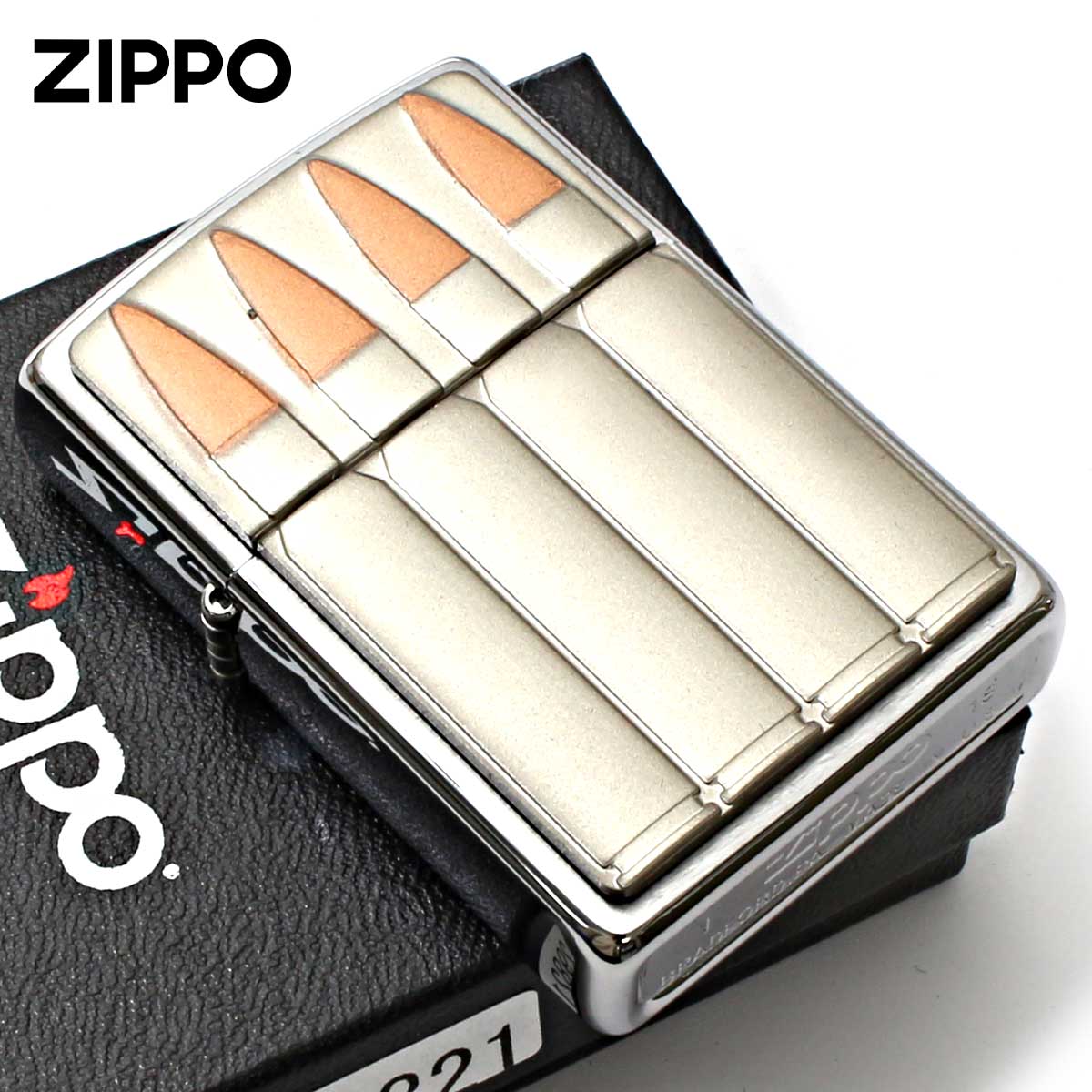 Zippo ジッポー 弾丸 銃弾 Bullets Emblem エンブレム貼り ブラッシュドクローム 29821 メール便可