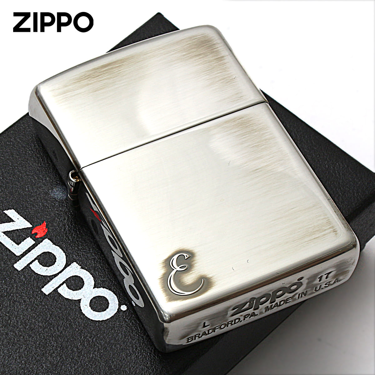 Zippo ジッポー アルファベット イニシャル The alphabet E シルバーいぶし 80013 メール便可