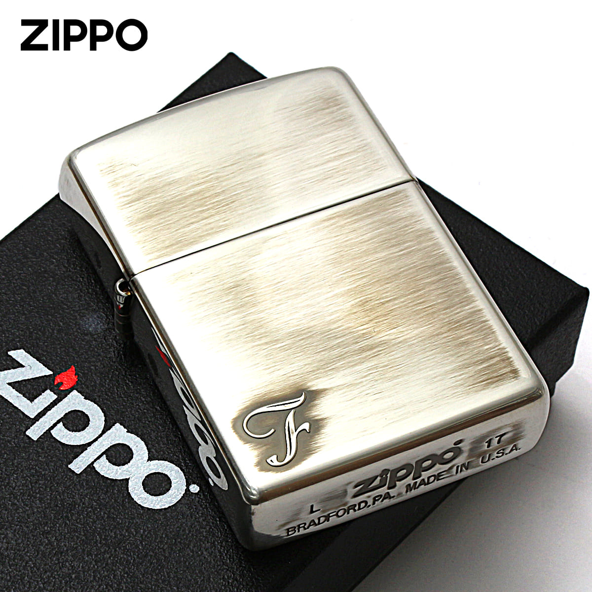 zippo タイムライト シェル 文字盤 パール シルバー 2002年製 Zippo ジッポー アルファベット イニシャル The alphabet F