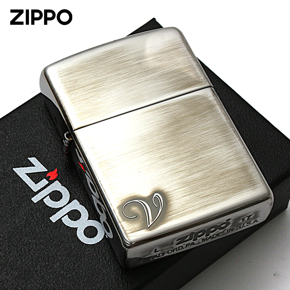 Zippo ジッポー アルファベット イニシャル The alphabet V シルバーいぶし 80030 メール便可