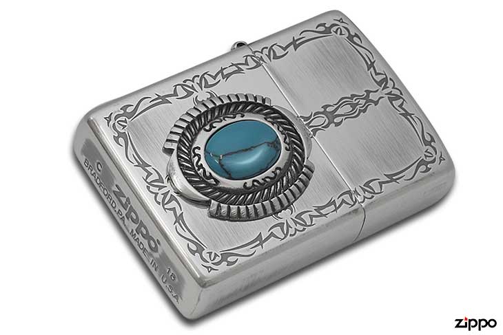 ZIPPO ターコイズスタイル イミテーションストーン トライバル柄 ライター